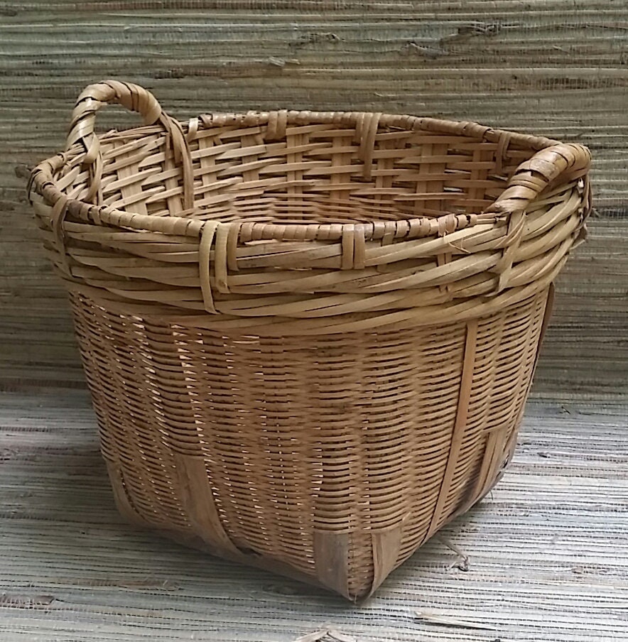 Vintage Asian Bamboo Basket Plant Basket Magazine Basket Hand Made