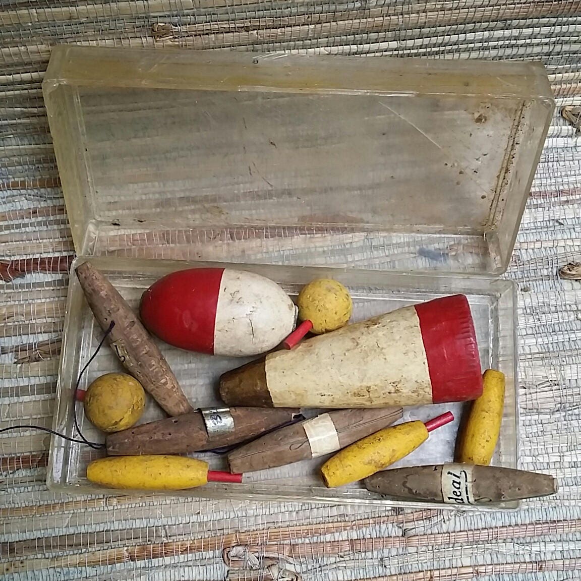 Vintage Fishing Tackle, Leader Box, Floats, Lure, Cork Bobbers