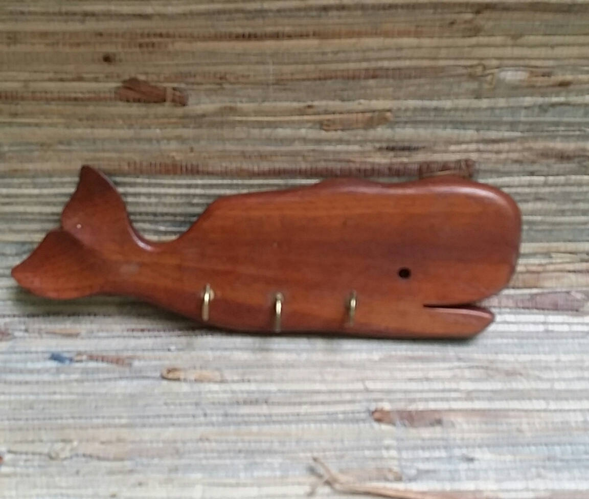 Vintage Carved Wooden Whale Necklace Wall Rack Hand Carved