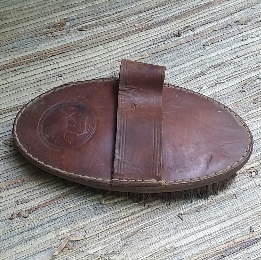 Vintage Leather Equestrian Brush Natural Bristles Horse Curry Old Brushes