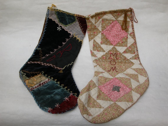 Vintage Christmas Handmade Christmas Stockings Sewn From Antique Quilt Fragments