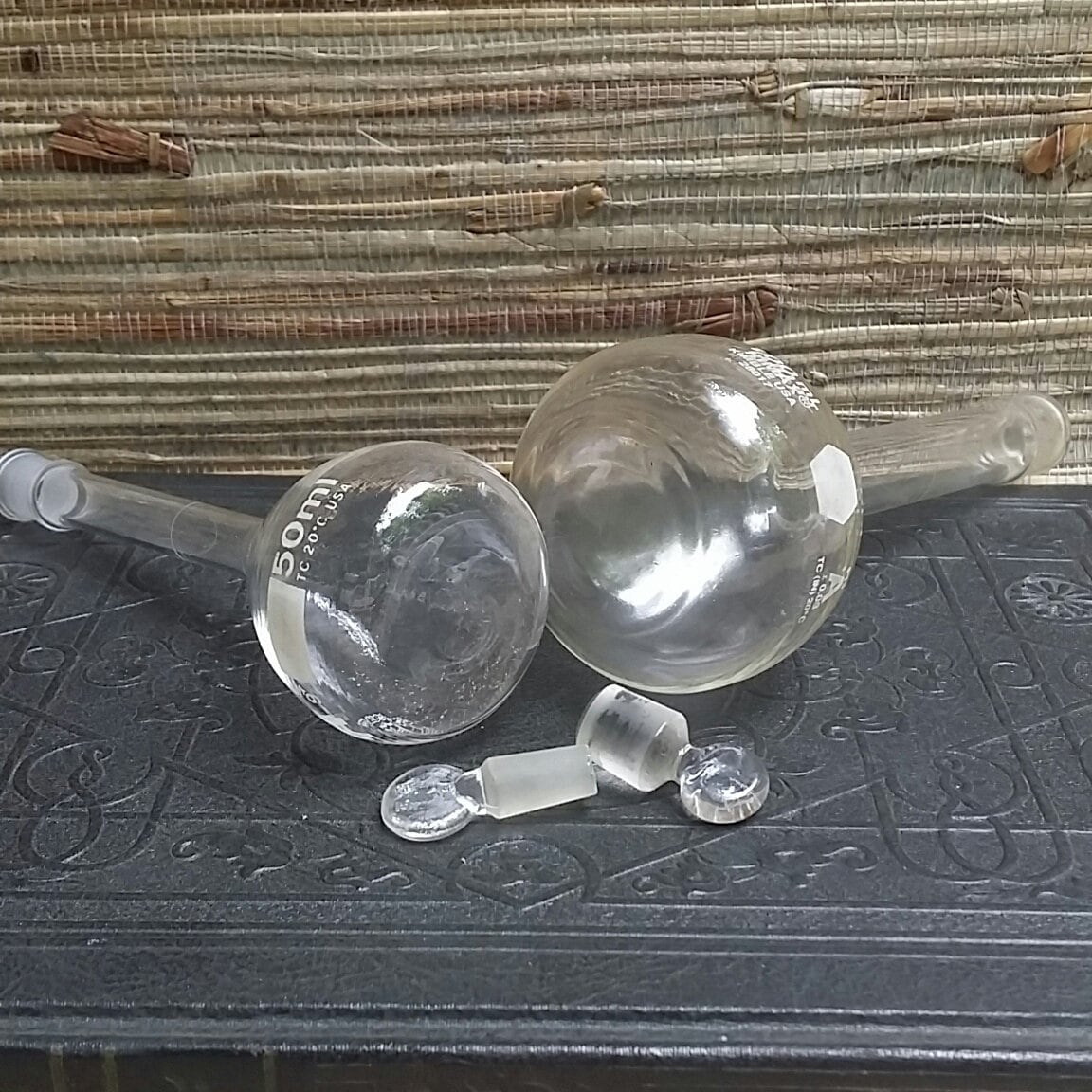 Two Vintage Volumetric Flasks With Ground Glass Stoppers 50 ml LG and