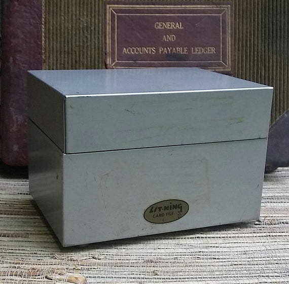 Small Metal File Box Lit-ning Products Company Card File C Industrial Style Kitchen, Office, Studio Recipe File Box