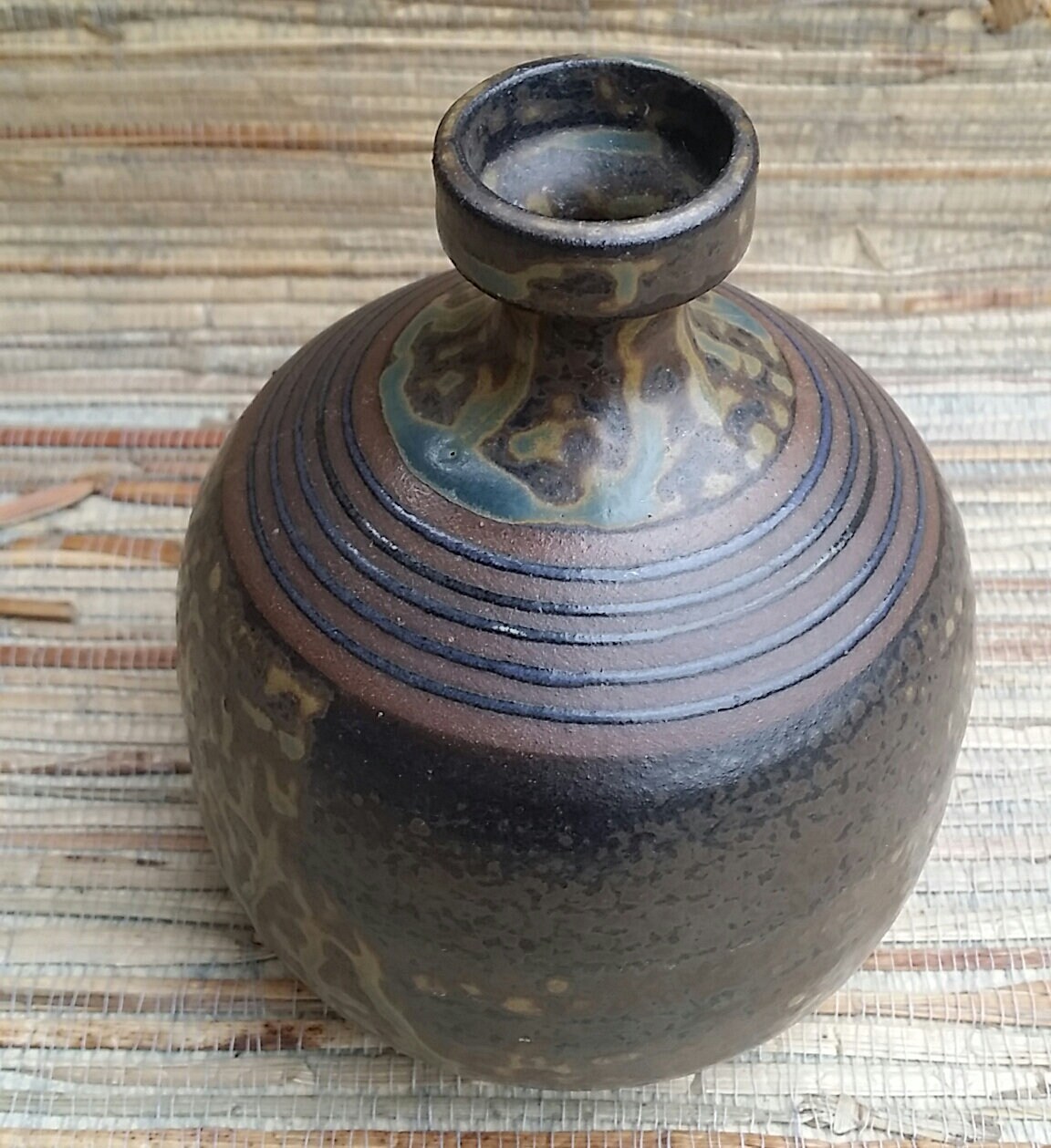 Vintage Boho Japanese 1970s Mid Century Style Pottery Vase Japanese