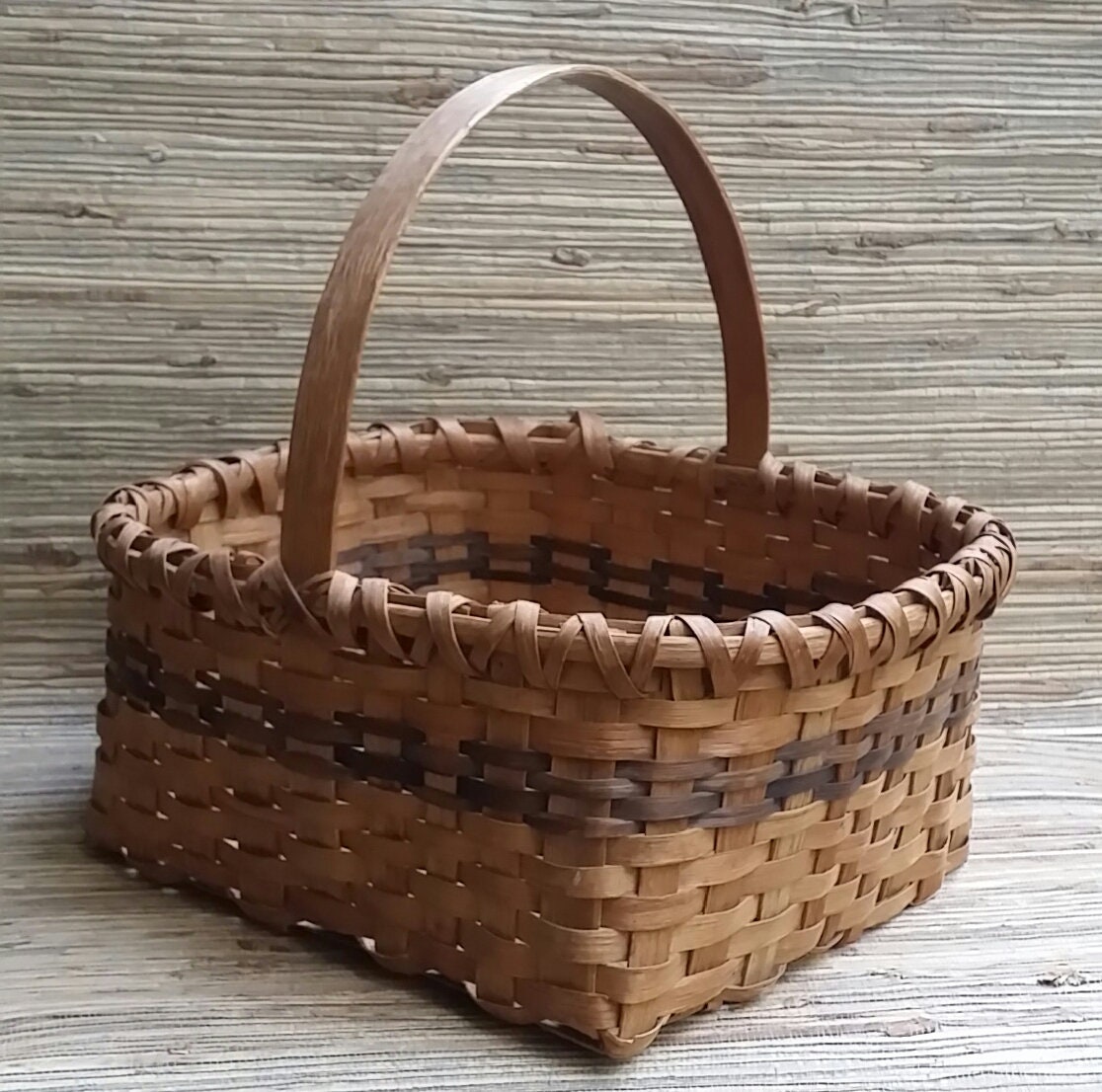 Antique Square Oak or Ash Splint Basket Nice Big Hand Made Work Basket
