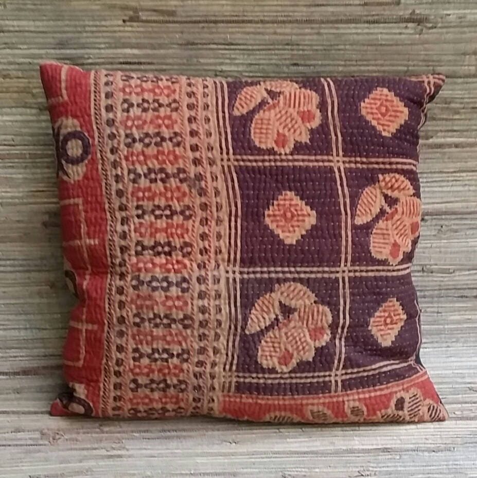 Kantha Cloth Throw Pillow Quilted Kantha From India
