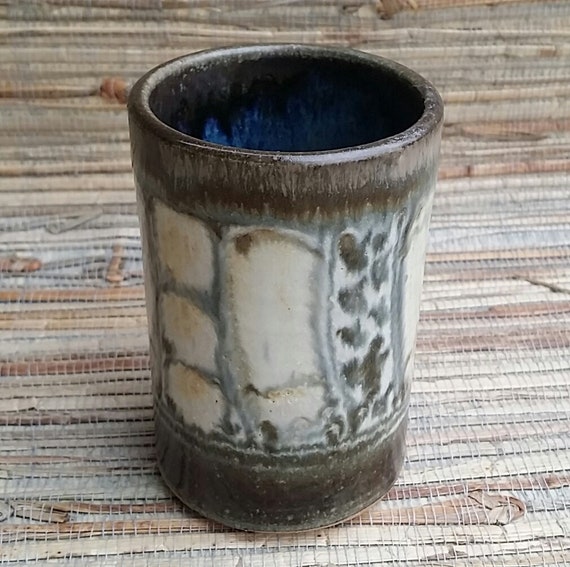 Beautiful Little Pottery Vase Mid Century Style Earthen Ware Tumbler Signed 1970