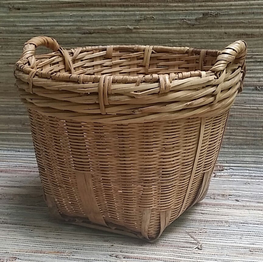 Vintage Asian Bamboo Basket Plant Basket Magazine Basket Hand Made