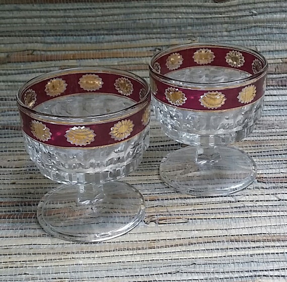 2 Small Italian Christmas Glasses With Gold & Red Accents 1960s