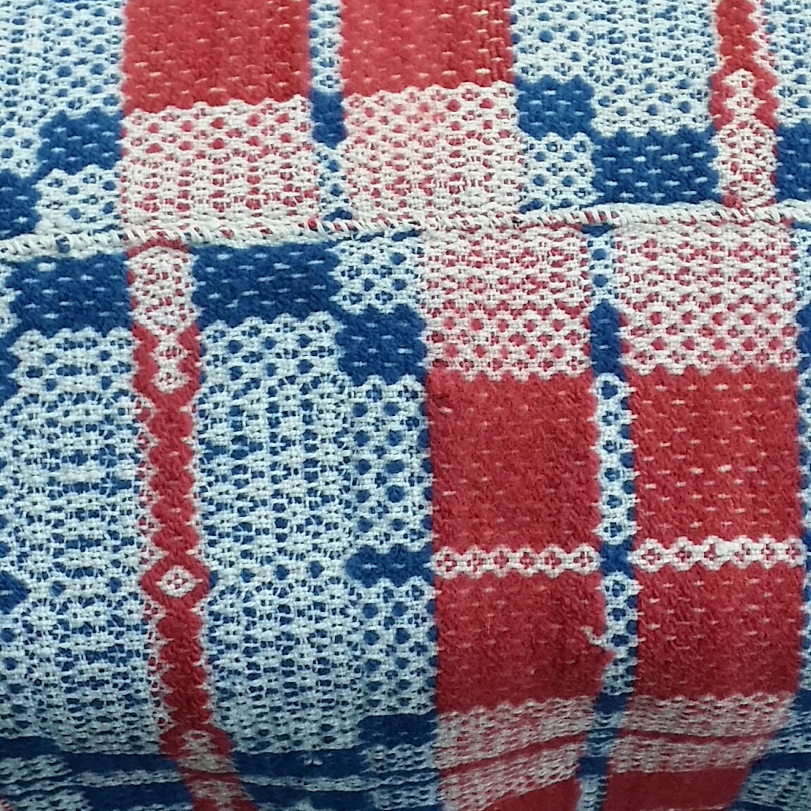 Antique Handwoven Overshot Coverlet Red White & Blue Wool and Etsy