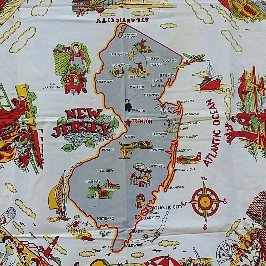 New Jersey Souvenir Table Cloth With State Attractions Atlantic City