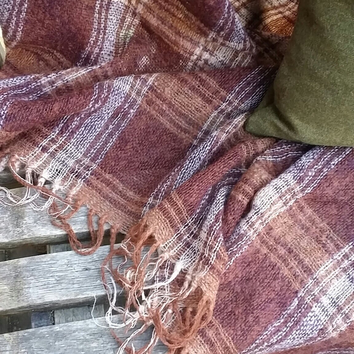 Vintage Rusty Brown & Cream Mohair Plaid Throw Made in the Republic of