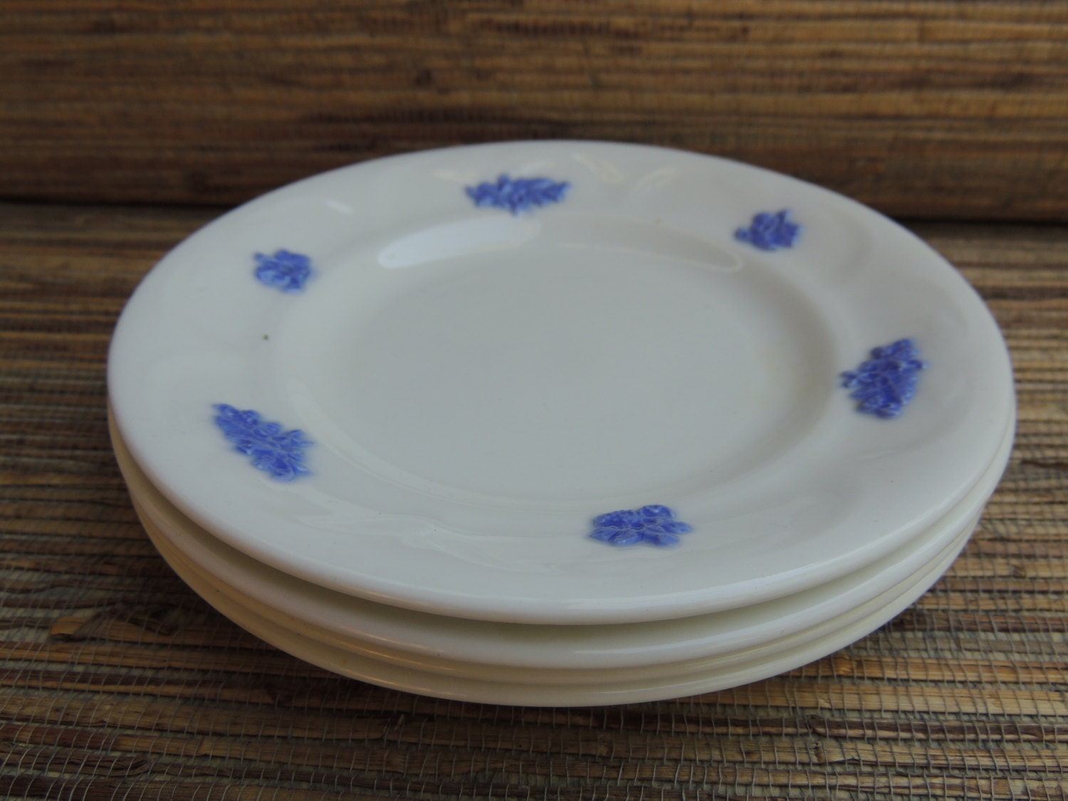 Four Adderleys English China Chelsea Grape Blue and White Bread Plates