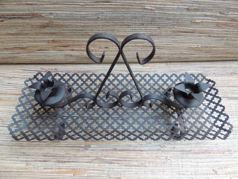 Black Mid Century Iron and Decorative Metal Mesh Candle Holder Etsy