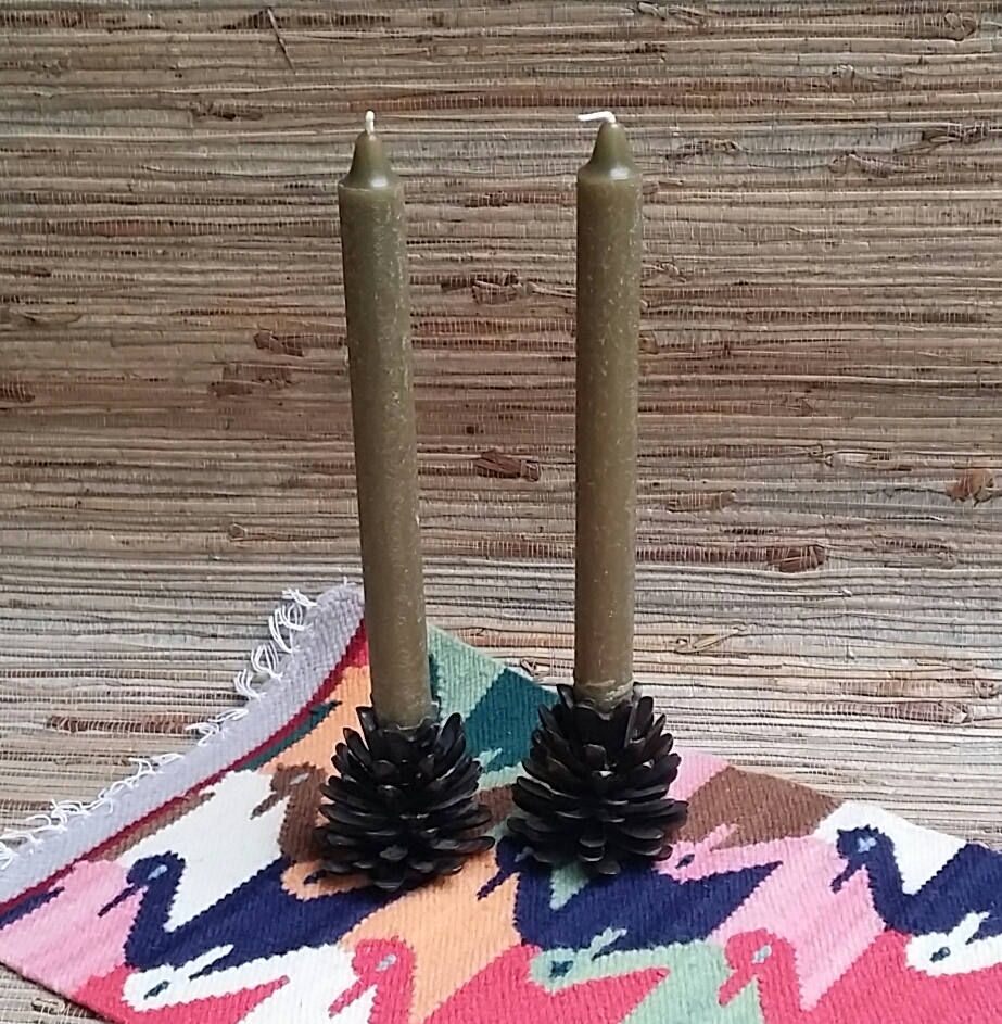 Restoration Hardware Heavy Metal Pine Cone Candle Holders