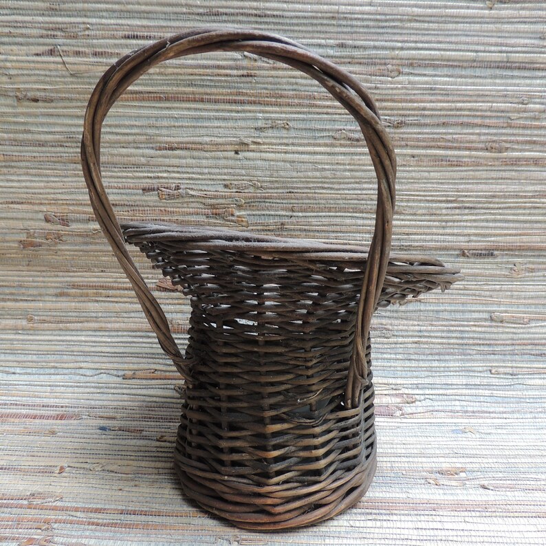 Vintage Willow Flower Basket With Metal Insert and Wood Base Etsy