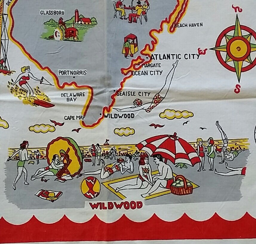 New Jersey Souvenir Table Cloth With State Attractions Atlantic City