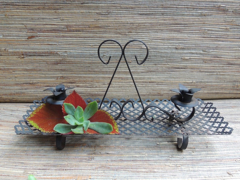 Black Mid Century Iron and Decorative Metal Mesh Candle Holder Etsy