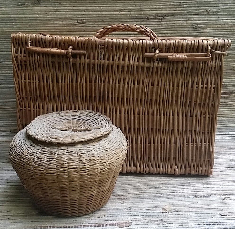 Vintage European Willow Trunk/Hamper Woven Basket Storage