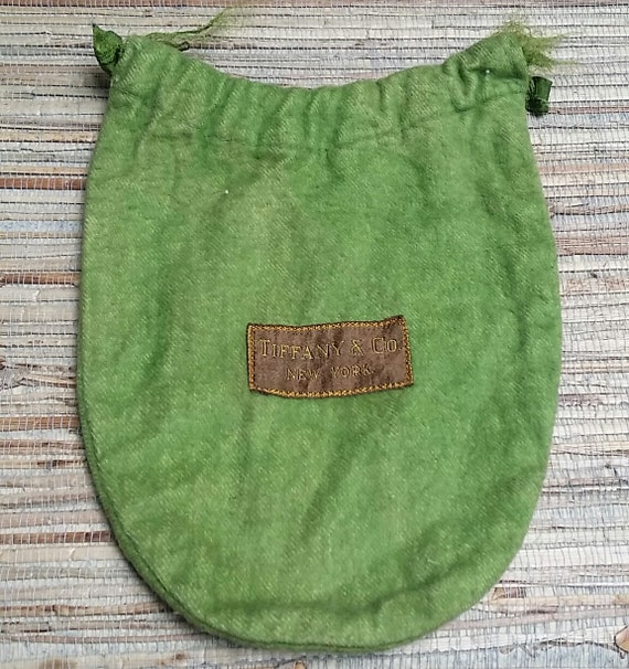 Vintage Tiffany & Co. New York Green Drawstring Pouch For Storing Silver Flatware or Jewelry Anti Tarnish Bag 9" x 6 1/2"