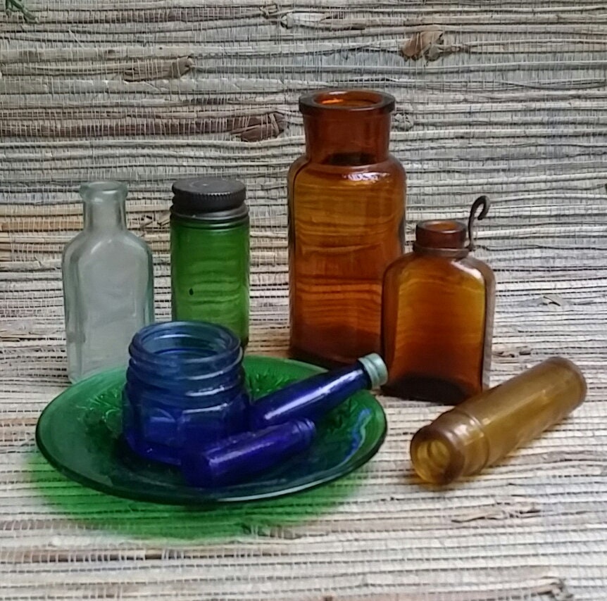 Small Vintage Amber Glass Bottles M.C.W. Brown Medicine Bottles