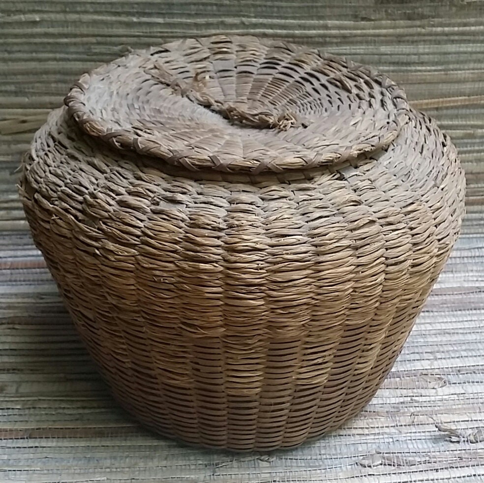 Antique Sweet Grass & Ash Splint Native American Basket Handmade