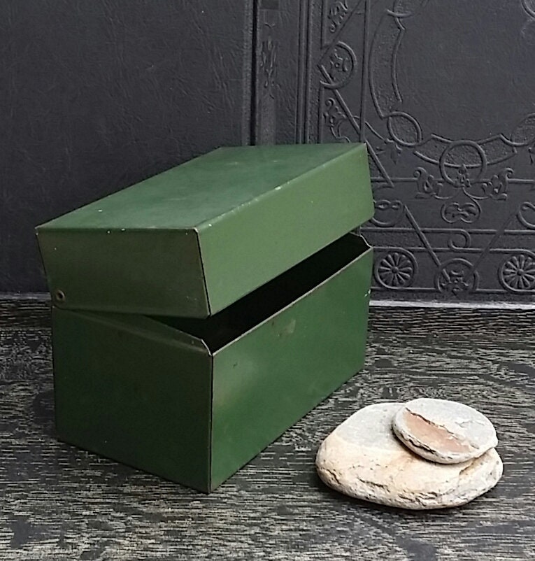 Green Metal Recipe Box Ohio Art Co Milwaukee WI Industrial Vintage Style