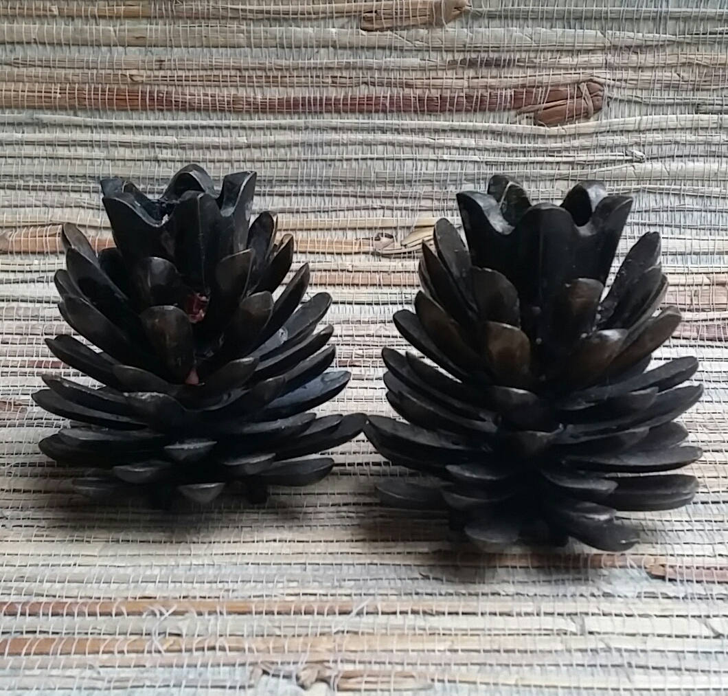 Restoration Hardware Heavy Metal Pine Cone Candle Holders