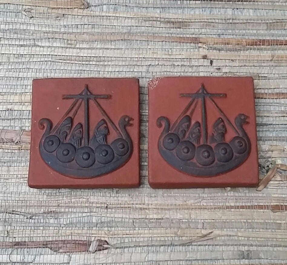 Viking Ship Ceramic Tiles Mid Century Thyssen Keramik Danmark Made
