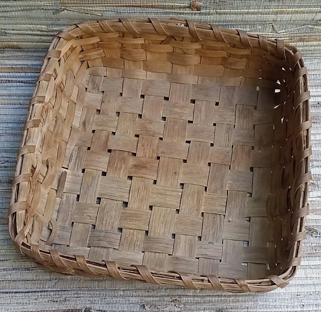 Antique Square Oak Splint Basket Old Baskets Bread Basket Hand Woven