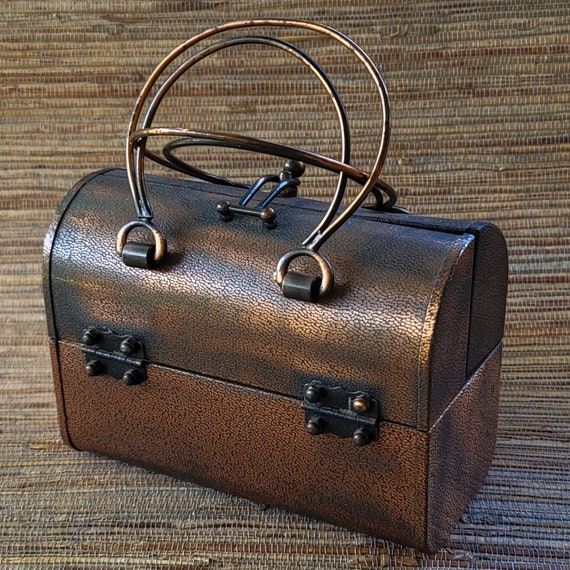 Vintage Lady London Metal Handbag, Copper Color, Gold Velvet Lining, Mid Century