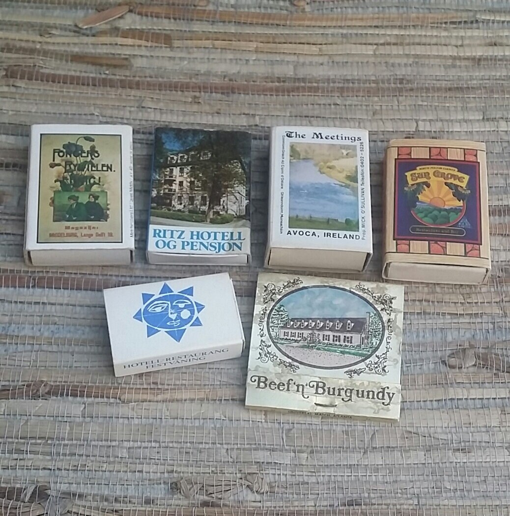 Vintage Match Boxes 1960s? Avoca Ireland, The Ritz in Oslo, Hotell