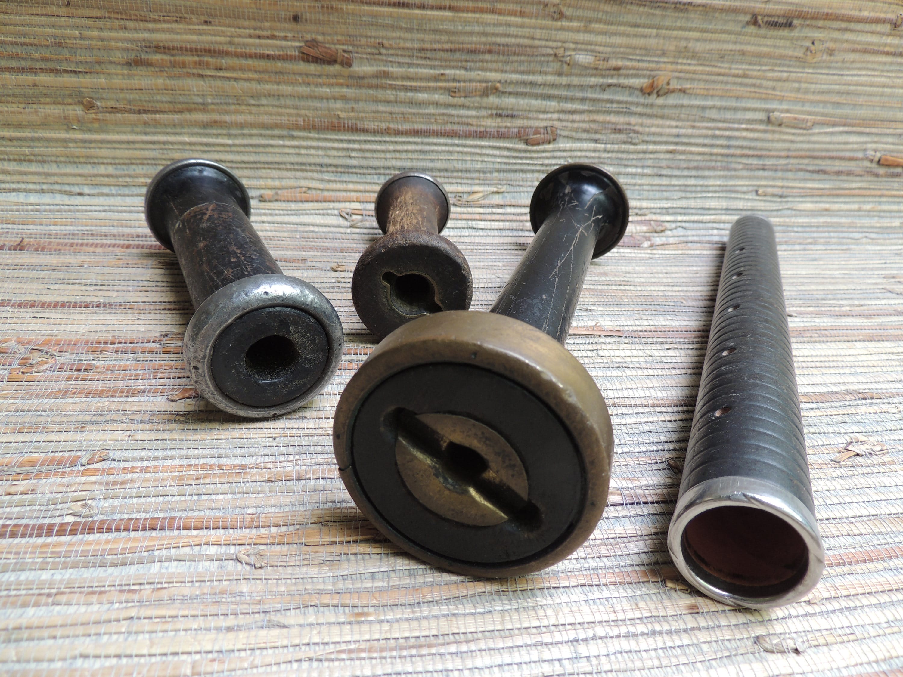 Vintage Southern Textile Mill Black Spools Spindles Bobbins
