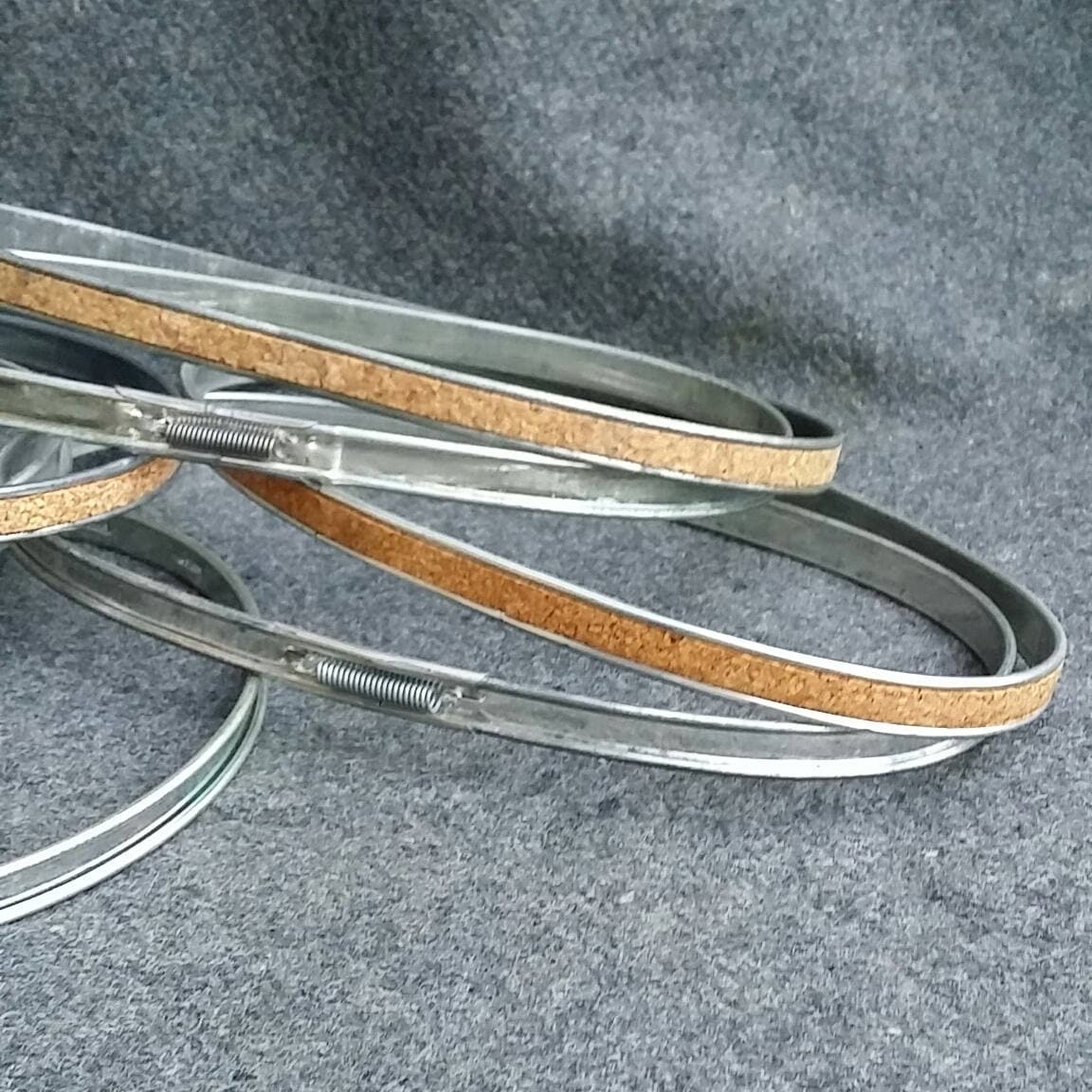 Group of 5 Vintage Metal Embroidery Hoops Cork Lined 2 Oval 3 Round