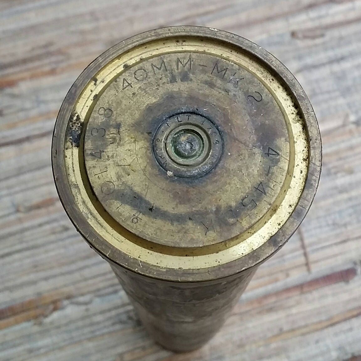 Large Vintage Brass Navy 40 MM-MK-2 Artillery Shell Casing 101438 4-45 UR6  45 MK22 - 1 LT 2 3/8 base diameter x 12 1/4 tall