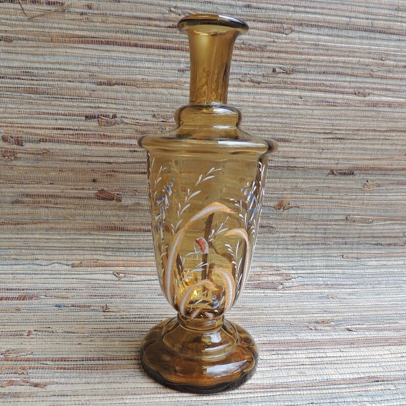Antique Bohemian Moser Style Glass Decanter With Painted Etsy