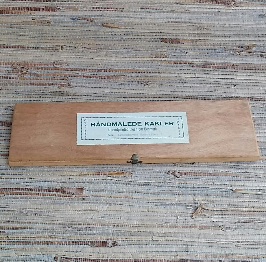 Four Handpainted Tiles From Denmark In Wooden Box