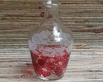 Small Vintage French D'Arques Verrerie Decanter With Red & White Berry Pattern