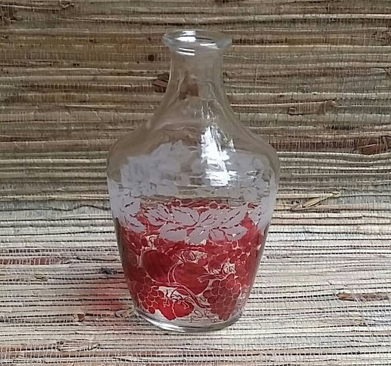 Small Vintage French D'Arques Verrerie Decanter With Red & White Berry Pattern