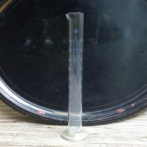 Vintage EXAX Blue Marks Graduated Cylinder Beaker Flask Science Glass