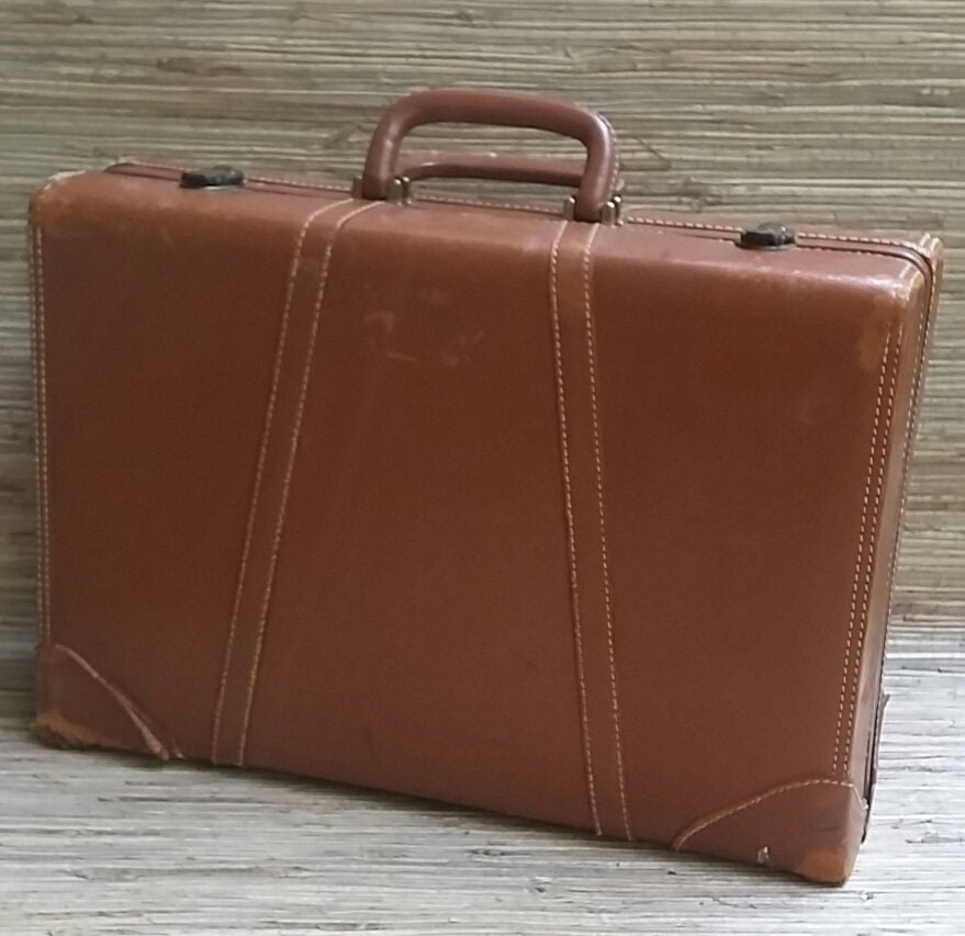 Vintage Leather Suitcase Kaufmann Luggage 6 1/4 x 14 1/2 x 34 Vintage