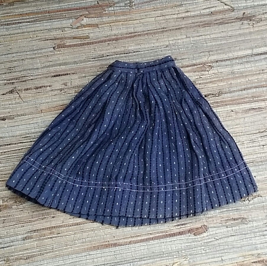 Antique Doll Skirt Very Old Fabric 9 1/2 Waist Blue Vintage Cloth Doll