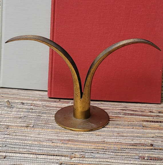 Mid Century Brass Ystad-Metall Lily Candle Holder Genuine Swedish Art-Craft 1940s Ivar Alenius Bjork Design Made In Sweden