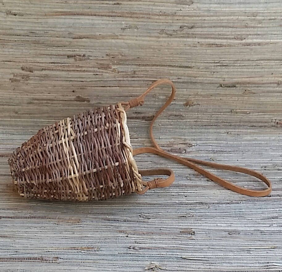 Handmade Willow Gathering Basket With Leather Strap