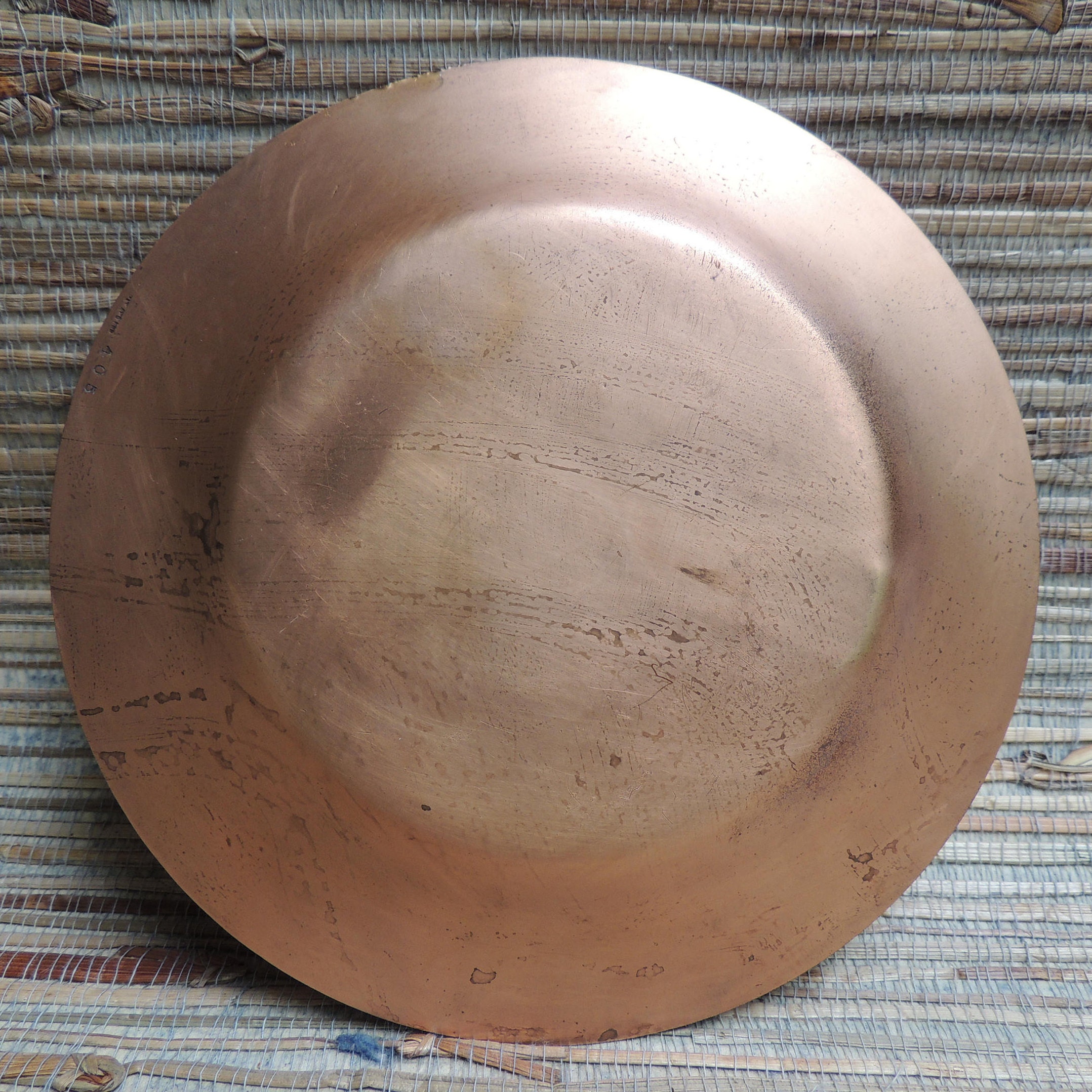 Vintage Copper Plate With Deco Style Floral Design In Silver Mixed Metals