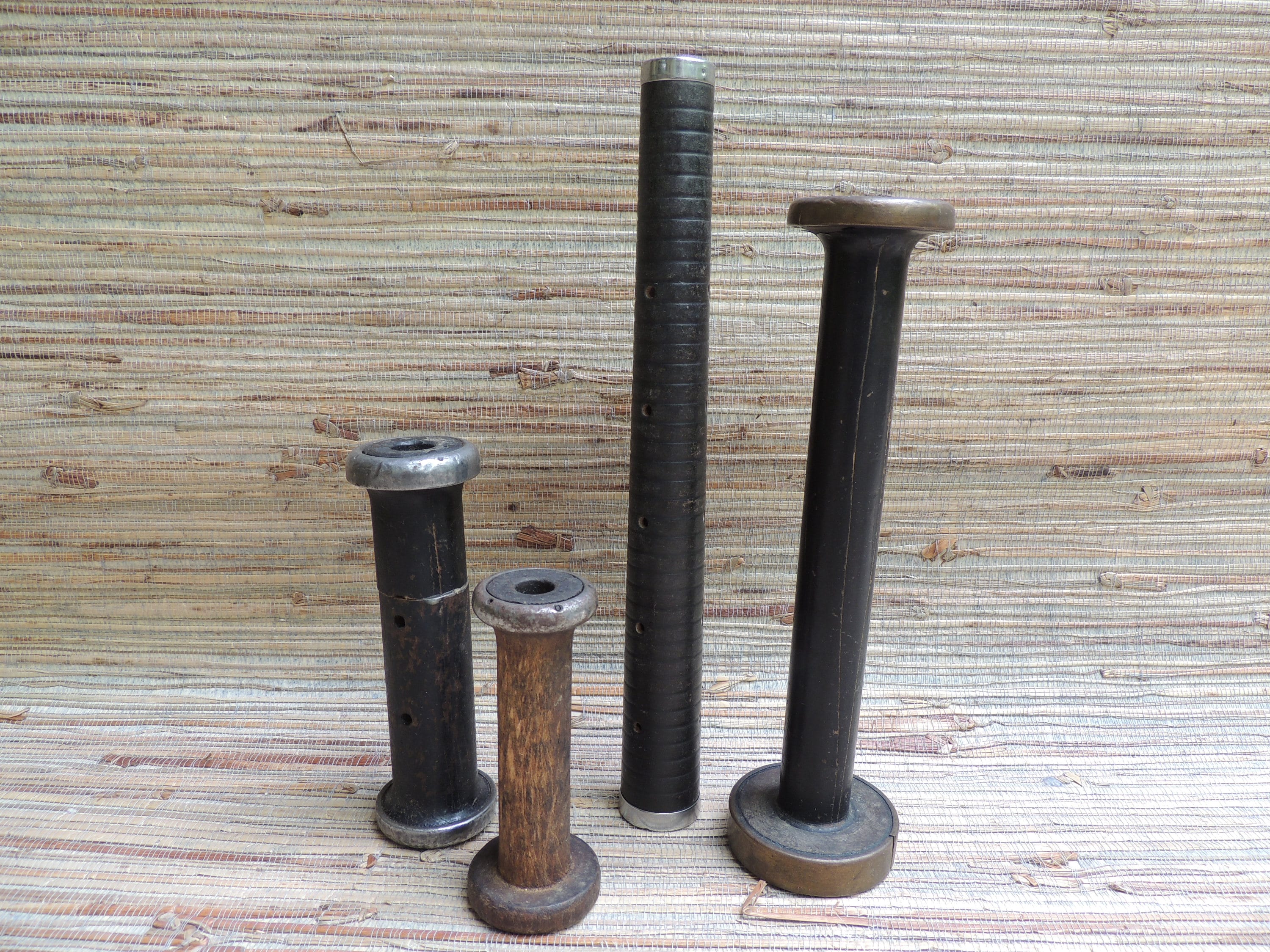 Vintage Southern Textile Mill Black Spools Spindles Bobbins