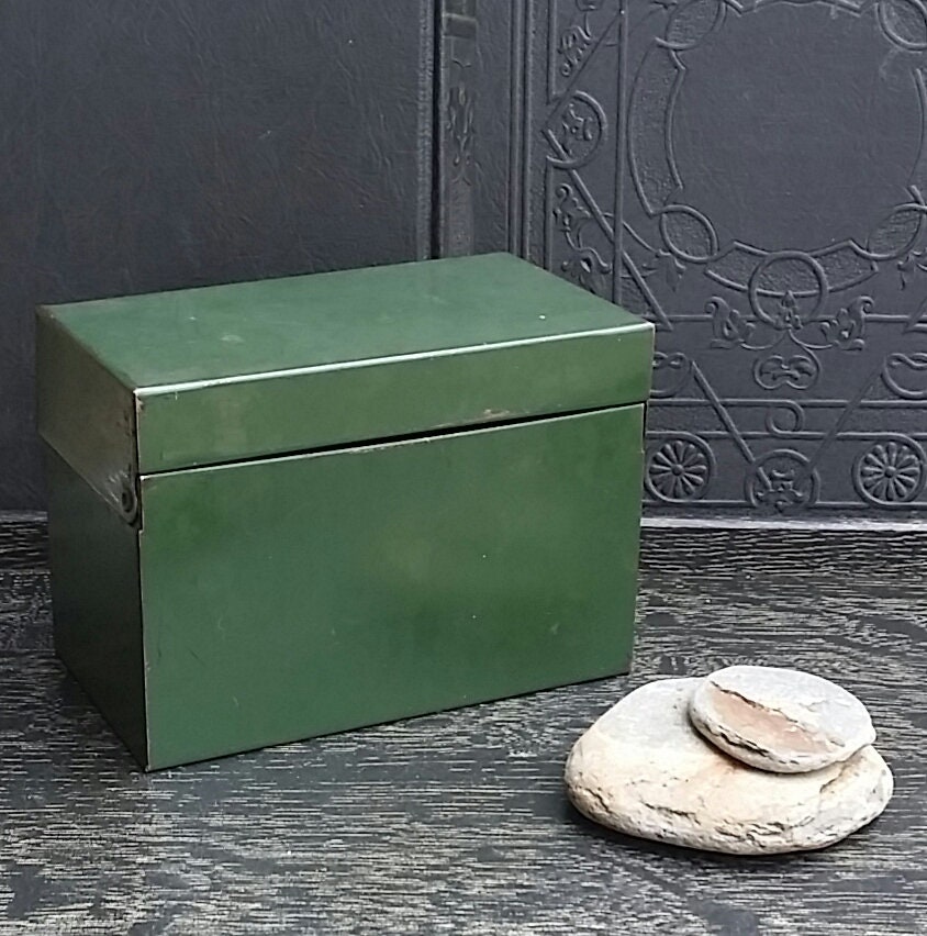 Green Metal Recipe Box Ohio Art Co Milwaukee WI Industrial Vintage Style
