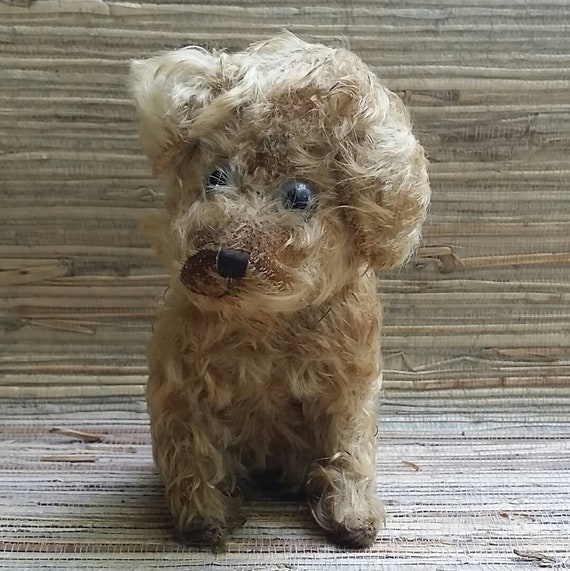 Sweet Little Shaggy Mohair Dog With Large Glass Eyes Similar to One Made by The Chiltern Company in England in the 1940s