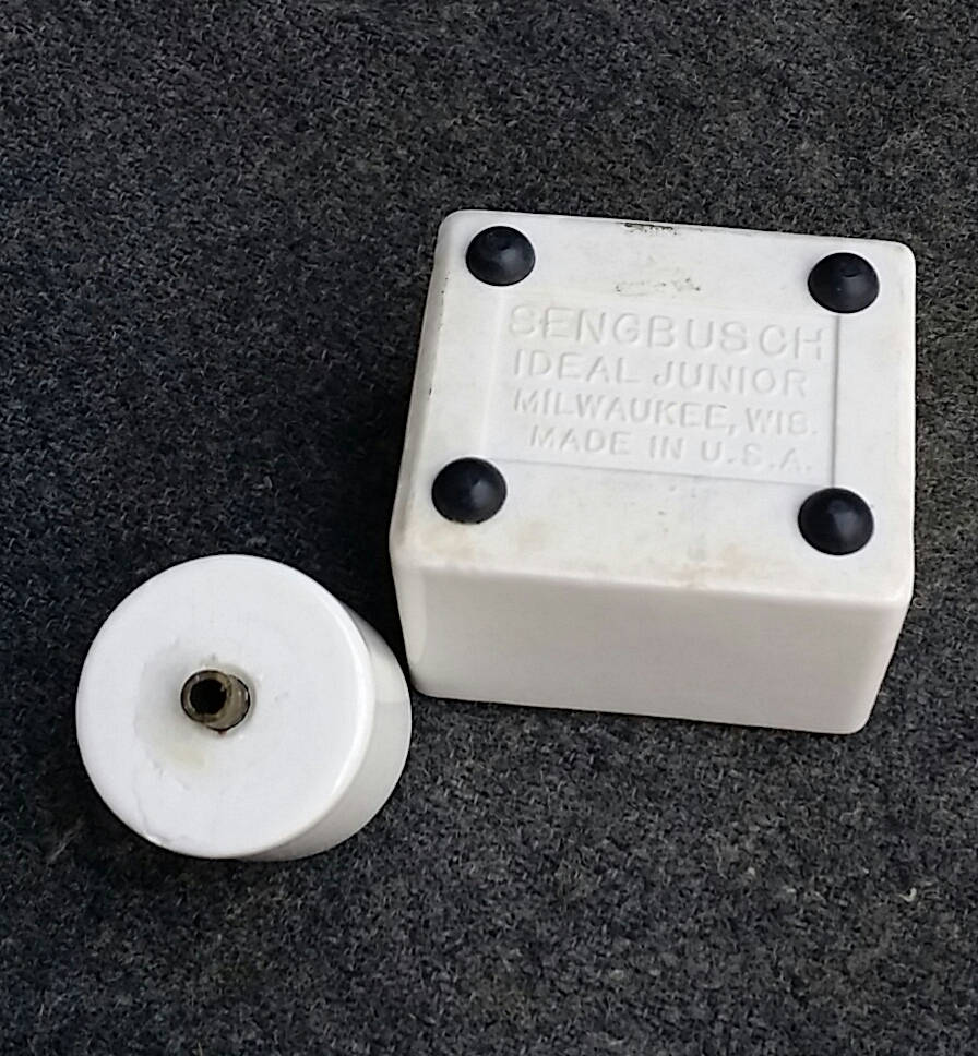 Vintage White Ceramic Stamp Roller/Moistener Sengbusch Ideal Junior