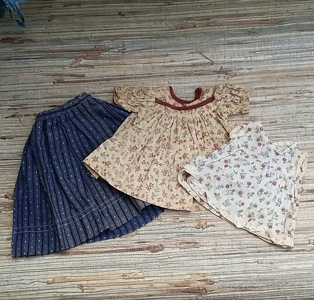 Antique Doll Skirt Very Old Fabric 9 1/2 Waist Blue Vintage Cloth Doll